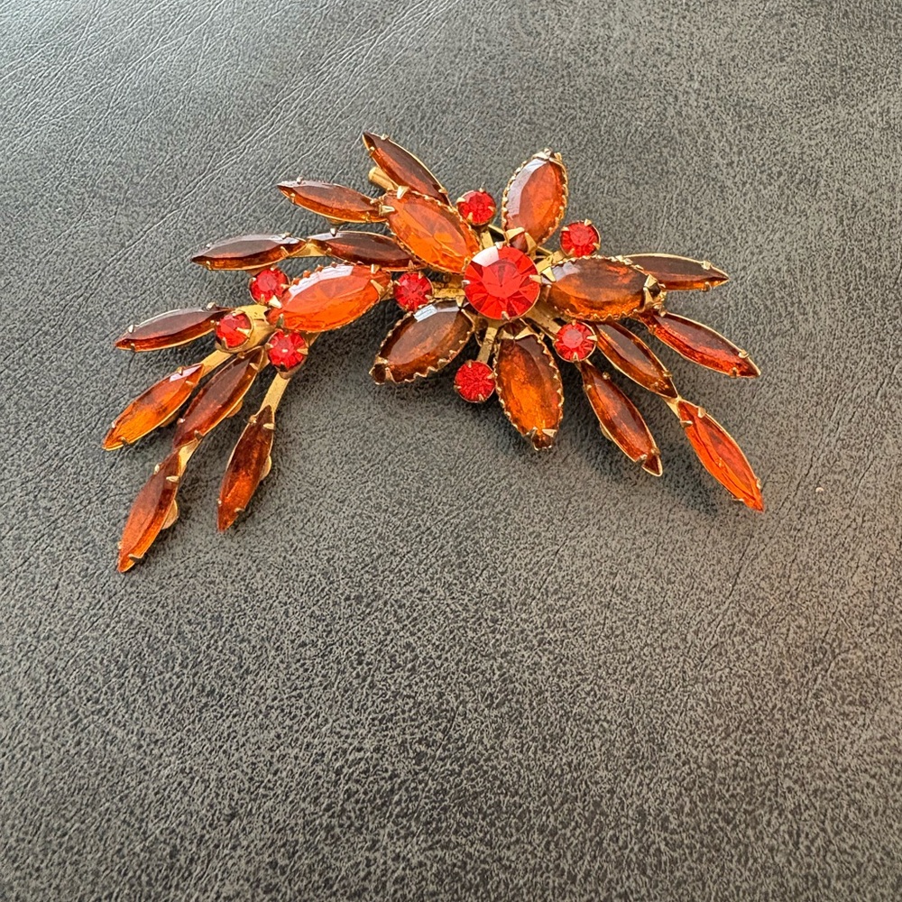 Vintage Signed Judy Lee Orange Flower Brooch